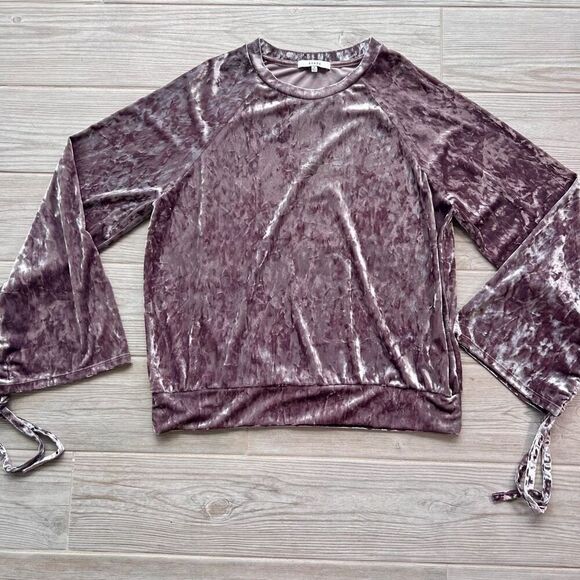 RO&DE Womens Purple Crushed Velvet Ruched Raglan Sleeve sweatshirt Size‎ Medium - Picture 1 of 11